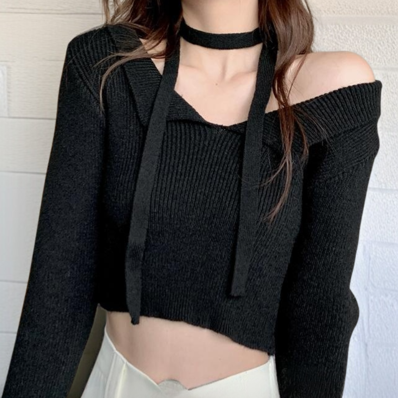 니트 여 퓨어 숏 슬림핏 긴팔 상의 니트 여자 쇼트 슬림 긴팔 톱