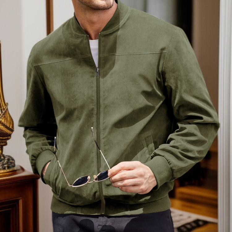 Men's suede long sleeved jacket