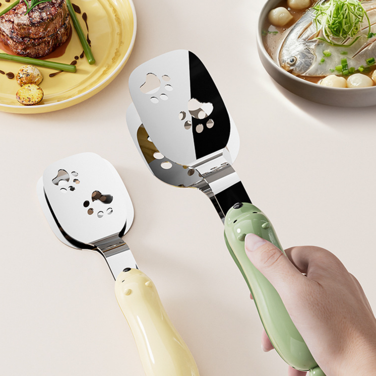 ステンレス製2in1ポータブル滑り止めトング＆ヘラ、キッチン・バーベキュー用