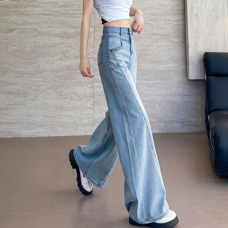 여름용 경량 인조 다이아몬드 와이드 팬츠