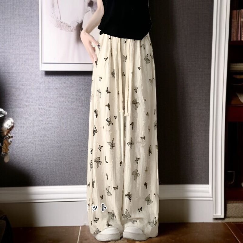 ホワイトバタフライホールヤマモトパンツレディース春秋ハイウエストワイドレッグパンツドレープパンツカジュアルダイヤモンドパンツ小さいサイズホールパンツ夏ワイドレッグパンツ