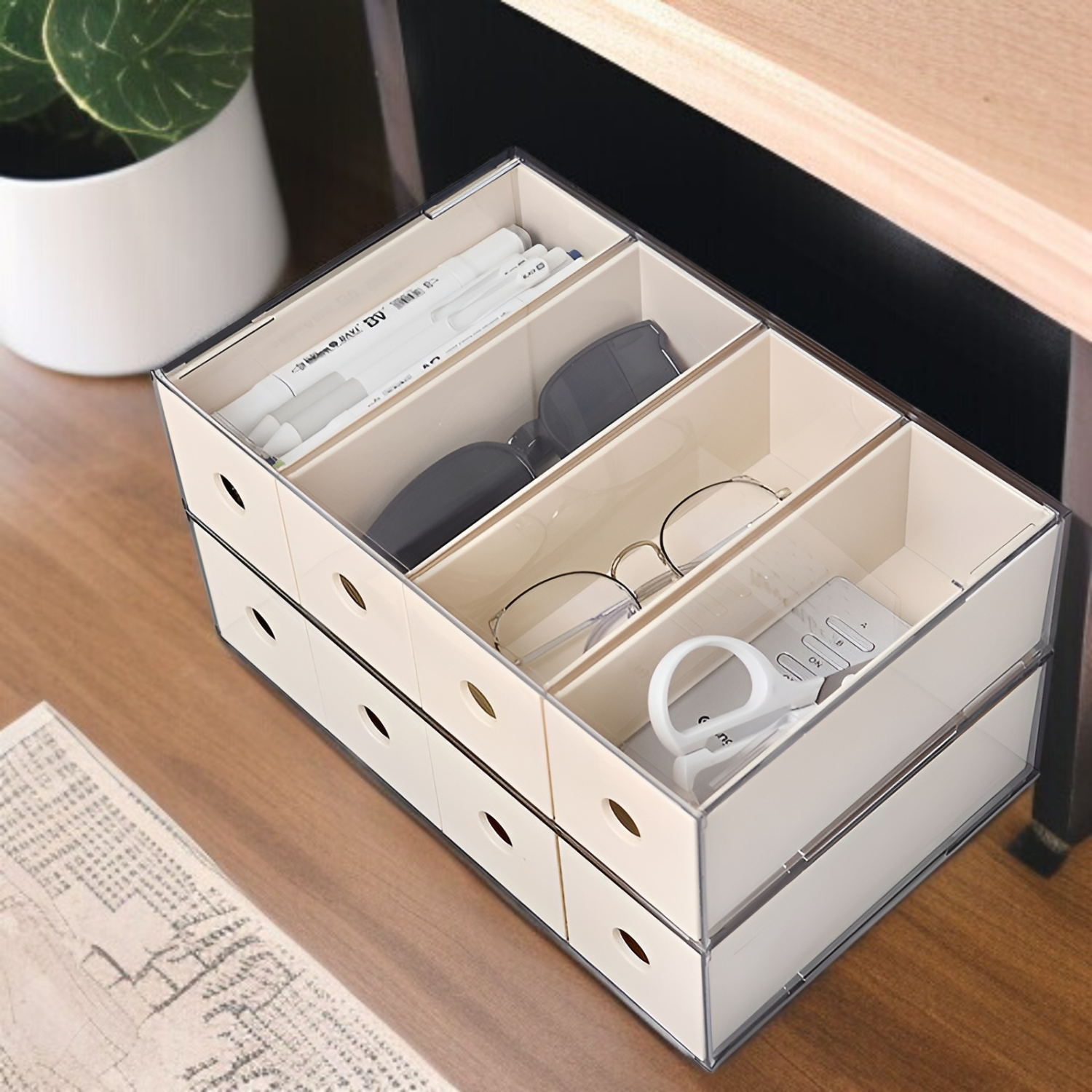 引き出し式収納ボックスは縦横4段に積み重ね可能、マルチグリッド収納ボックス メガネ 口紅収納ボックス ラック