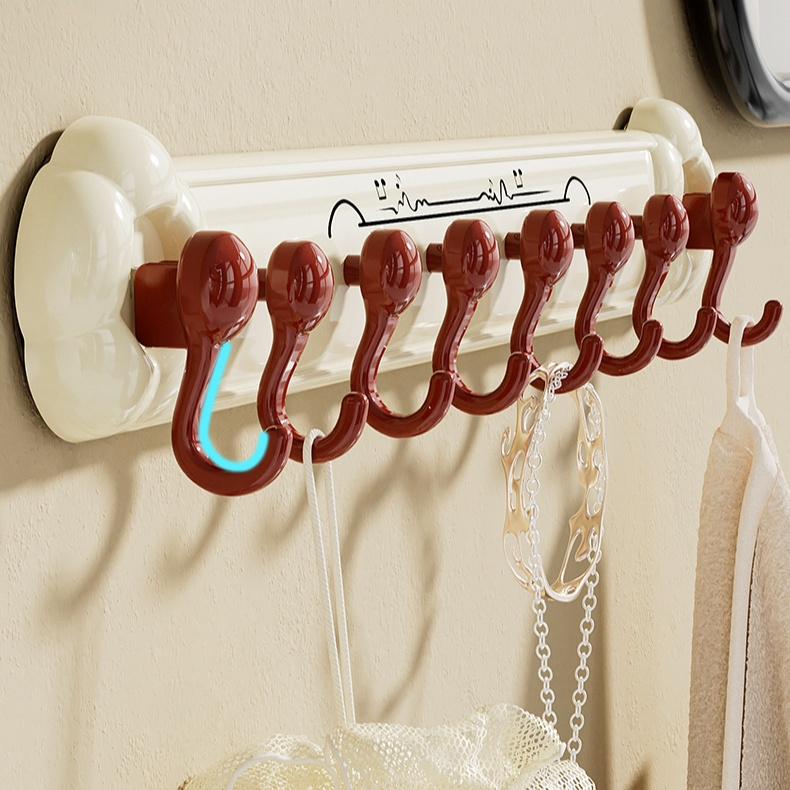 Gancho de pared fuerte para baño, con ventosa y sin perforación, diseño de flores en fila
