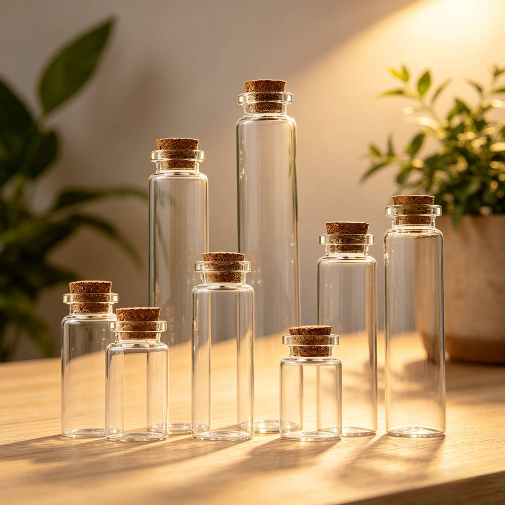 Mini bouteille en verre avec bouchon de liège pour message flottant et vœu