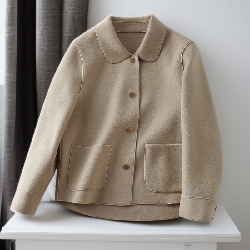 ルーズな両面ツイードショートジャケット 軽くて高級な気質のファッションラペルショートジャケット ファッション両面ツイードショートジャケット