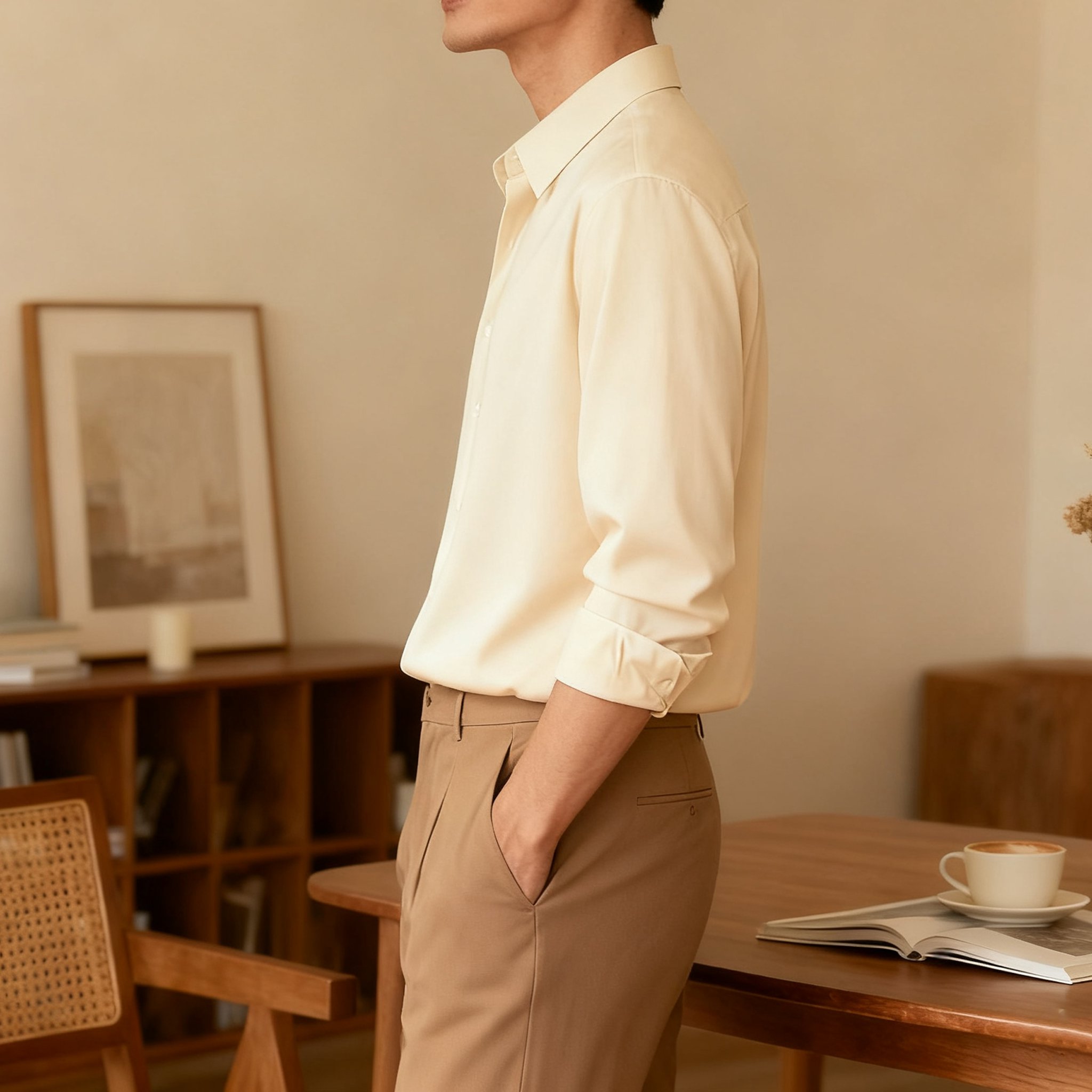 신사 스타일 남성 긴팔 셔츠