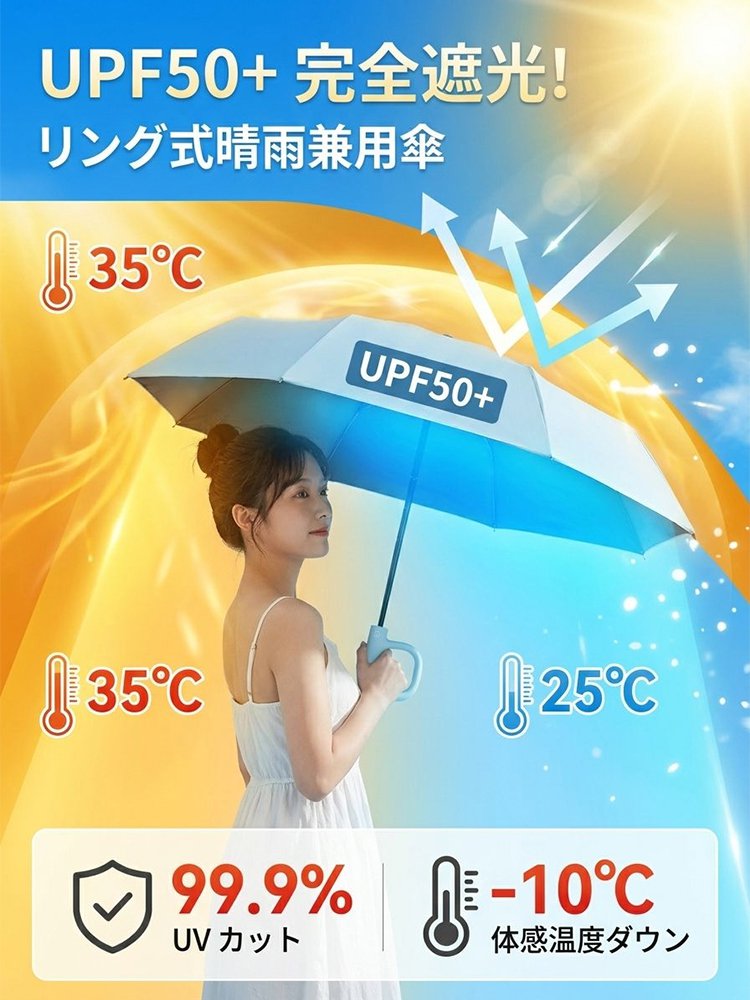 カラビナフック折りたたみ傘 自動開閉 晴雨兼用傘
