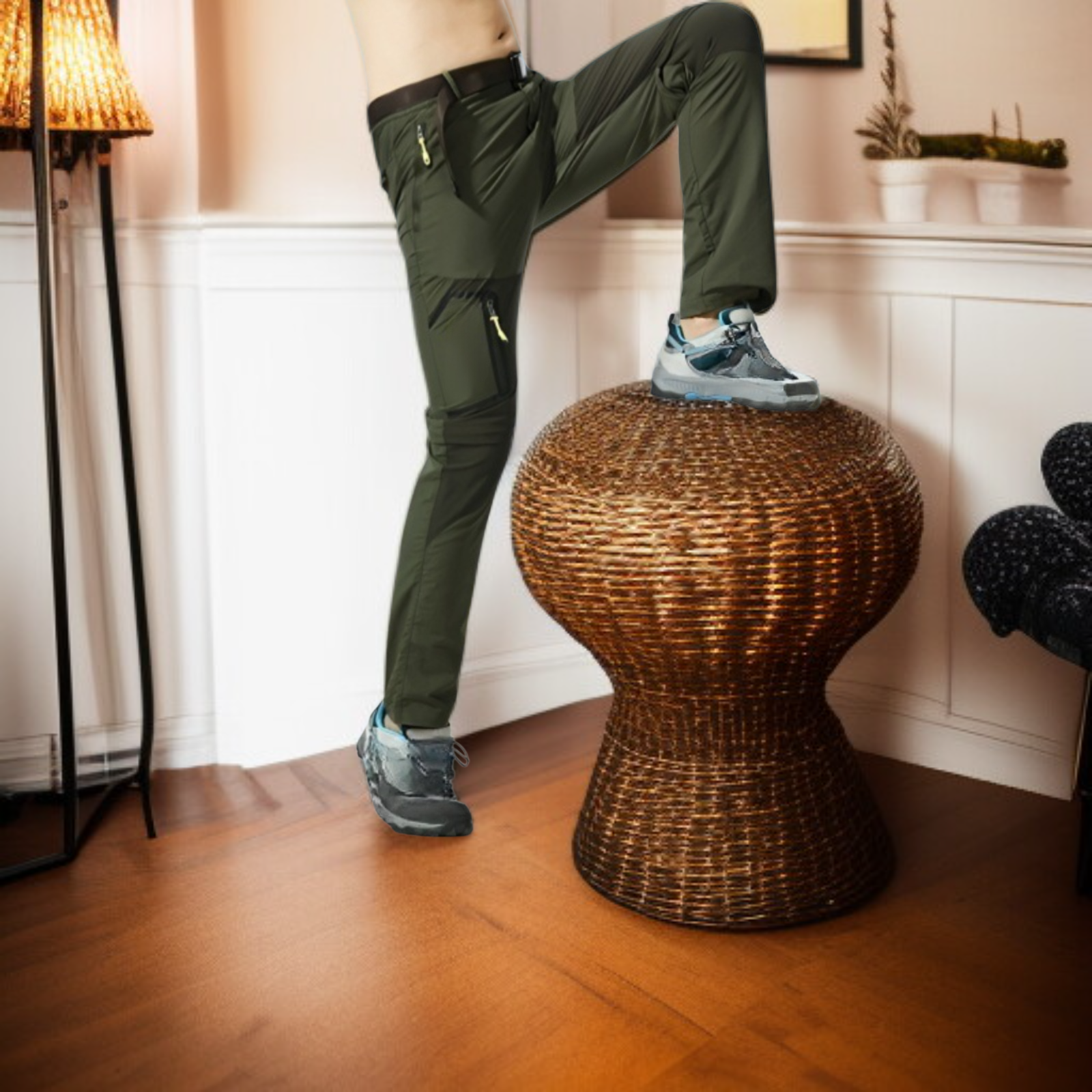 メンズゆったり速乾登山パンツ ショートにもなる2WAYワークパンツ