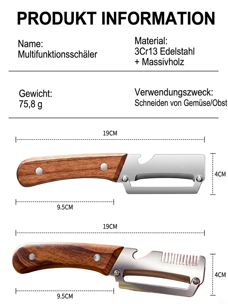 Neuer multifunktionaler Sparschäler mit Holzgriff Capybara