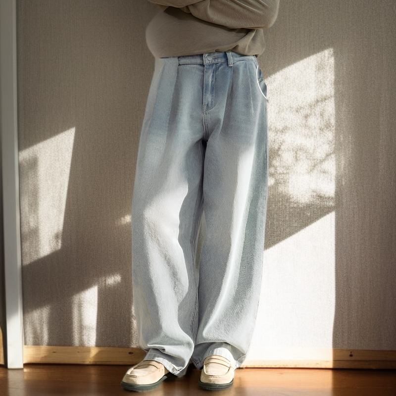 レトロ快適カジュアル メンズカーブドジーンズ 軽量ストレートパンツ