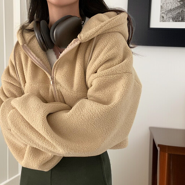 여성용 램스킨 후드 스웨트셔츠 재킷