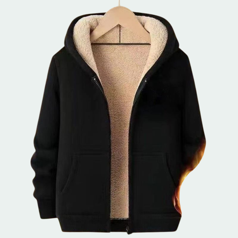 羊羔絨衛衣男加絨黑色外套大尺碼寬鬆拉鍊連帽