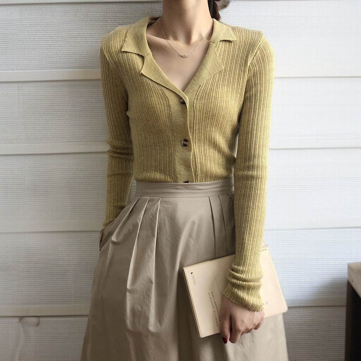 카디건 여자 카디건 슬림 솔리드 니트 스웨터 긴팔 이너 니트 날씬해 보이는 니트 니트 정장넥 긴팔 레깅스