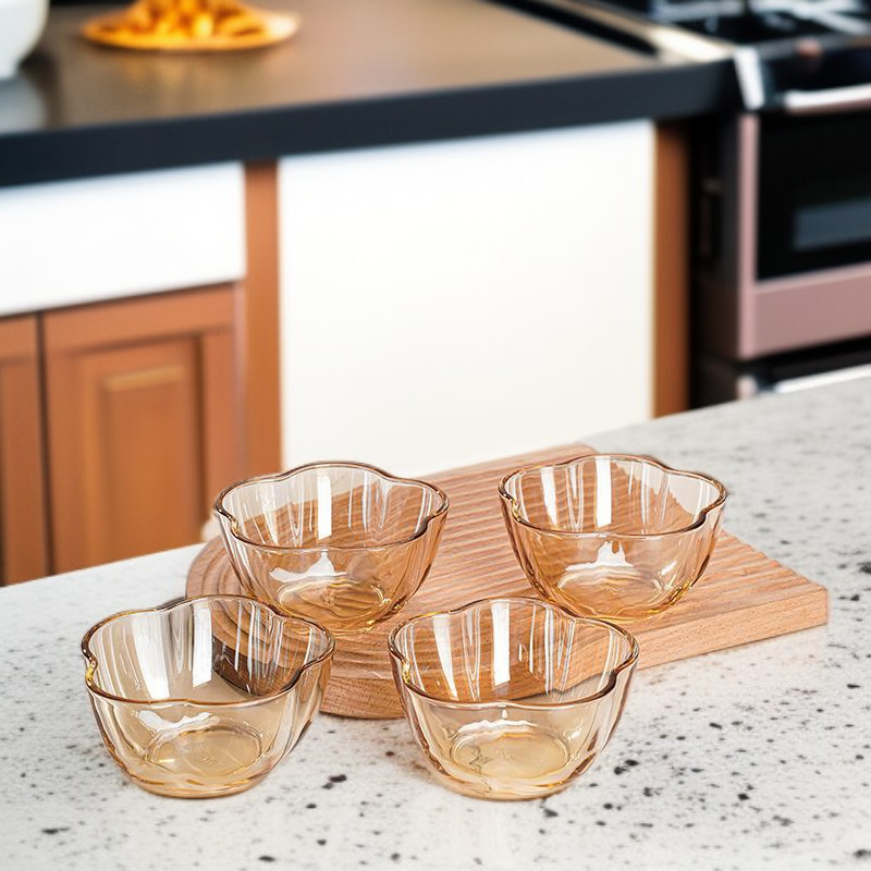 錦繡山河琥珀梅花高顏值水晶玻璃碗