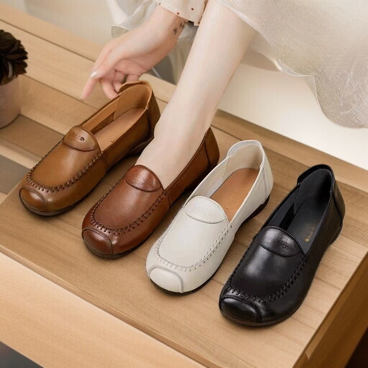 엄마 단화 컴포트 소프트 가죽 로퍼 소프트 가죽 여성 소 힘줄 소프트 슈즈 중년 엄마 로퍼