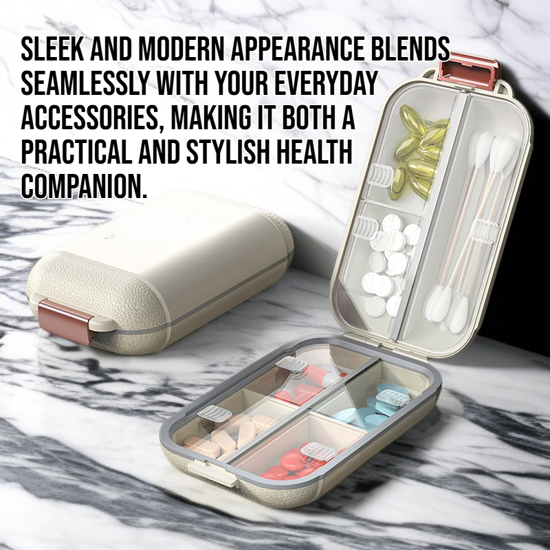 Compact travel pill organizer in hand