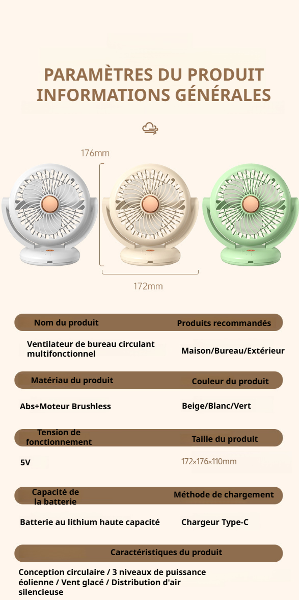 Ventilateur de bureau adaptatif pour tout espace