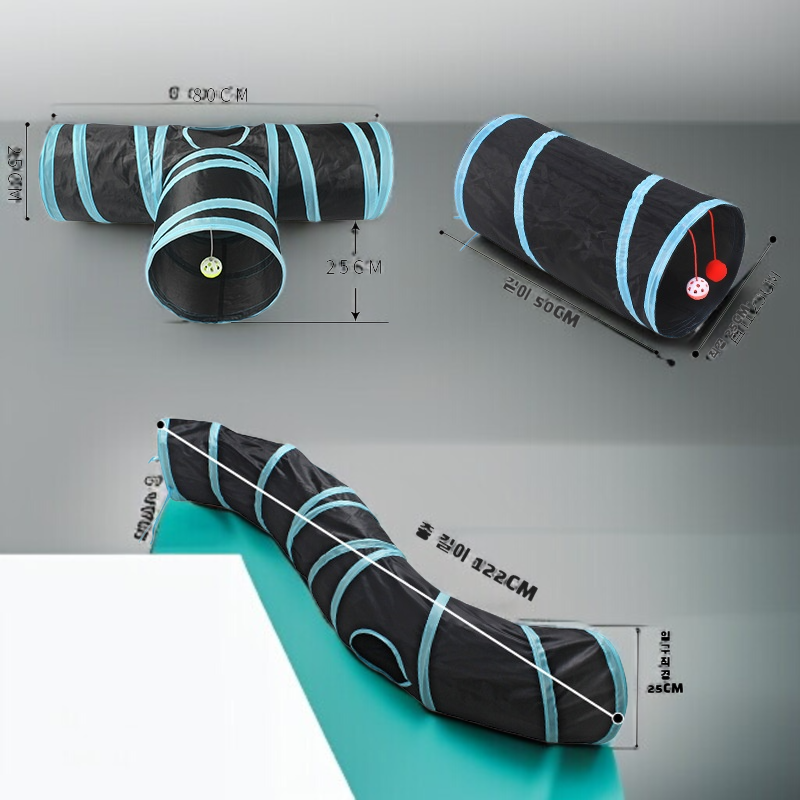 고양이 반려동물 용품 접이식 터널 직통 고양이 장난감 통로 삼통 텐트 접이식 고양이 터널