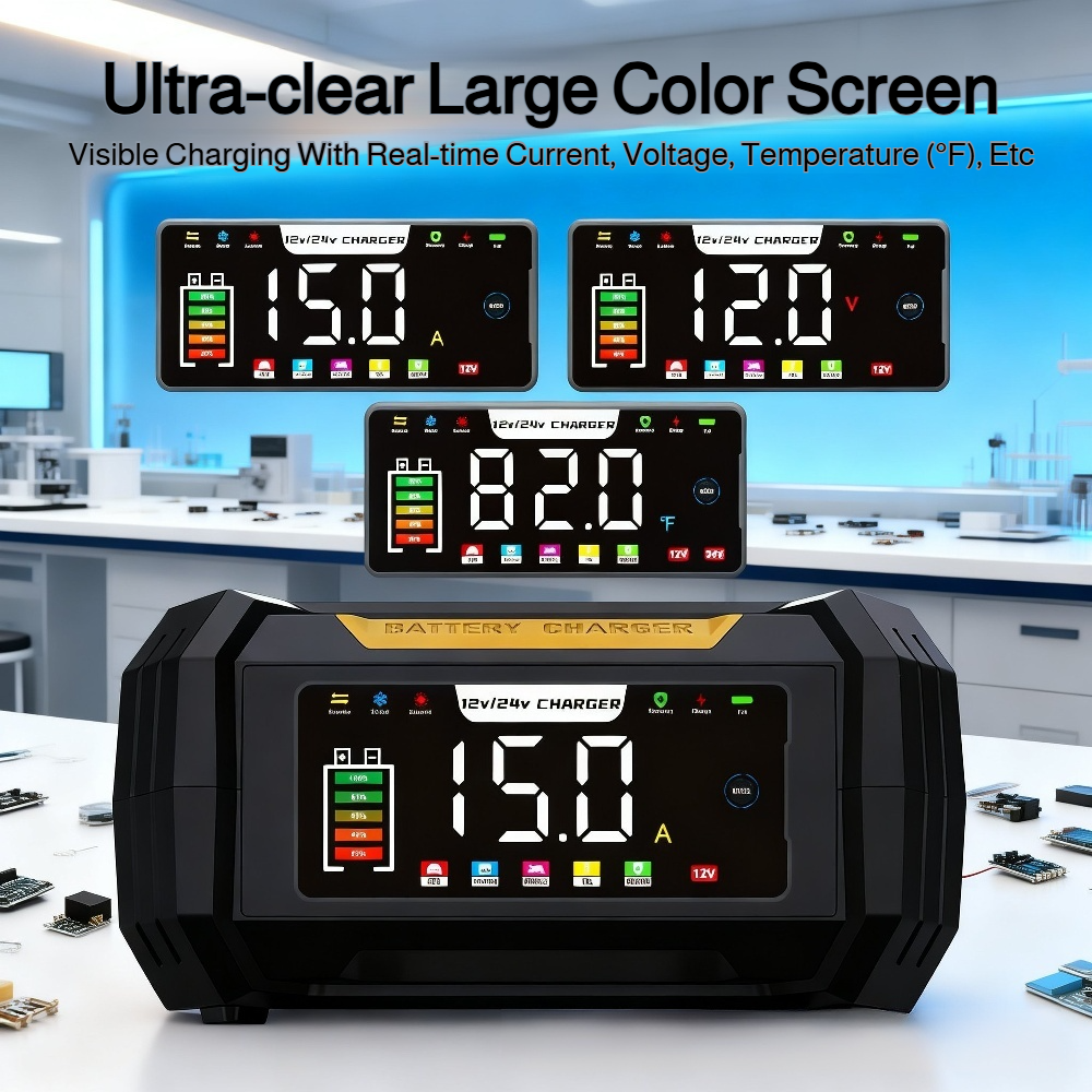 12V Car Battery Charger, Supports Lead-acid and LiFePO4 Batteries