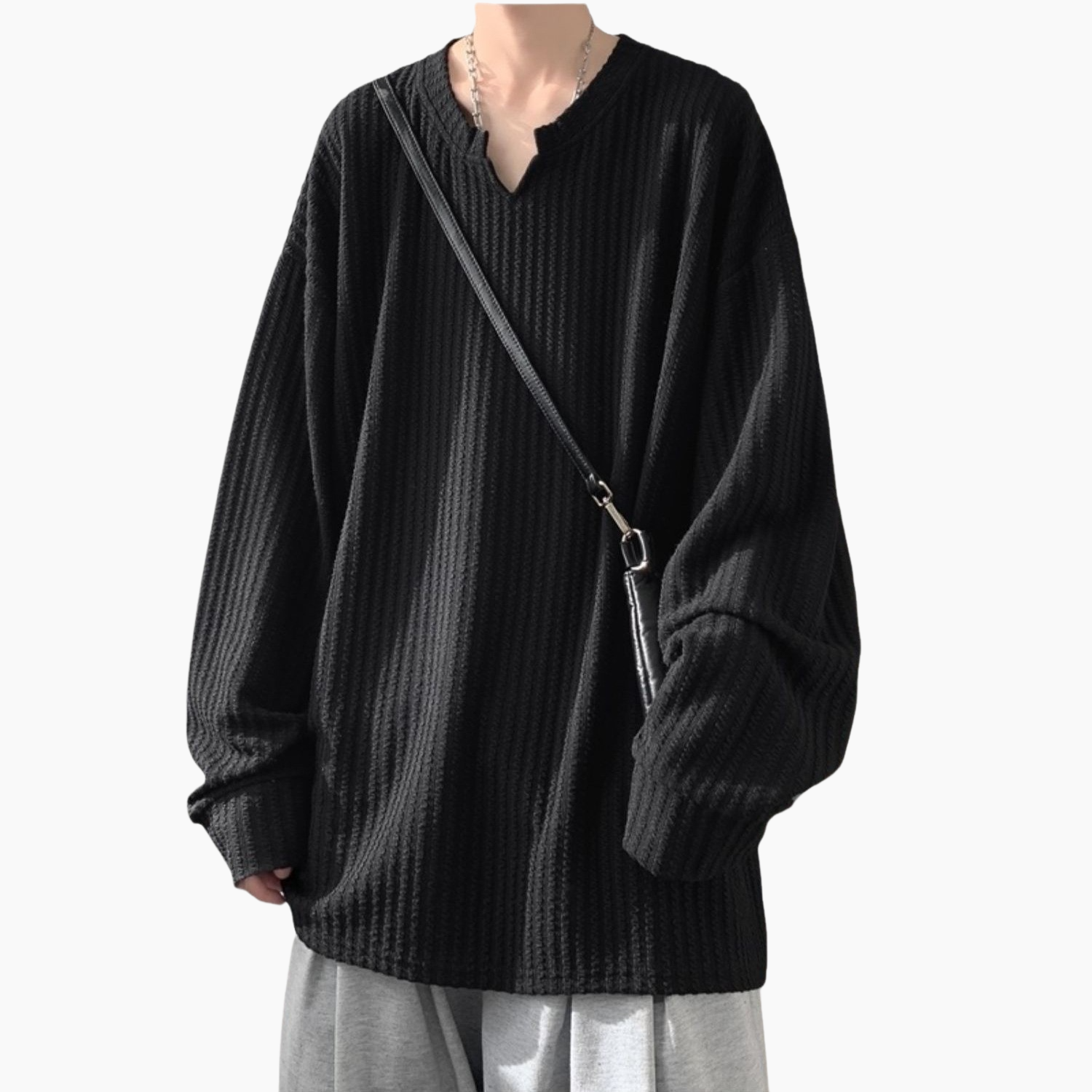 メンズ高級感長袖Tシャツ 2024秋冬新登場 痞帅スタイル ゆるめ 白インナー