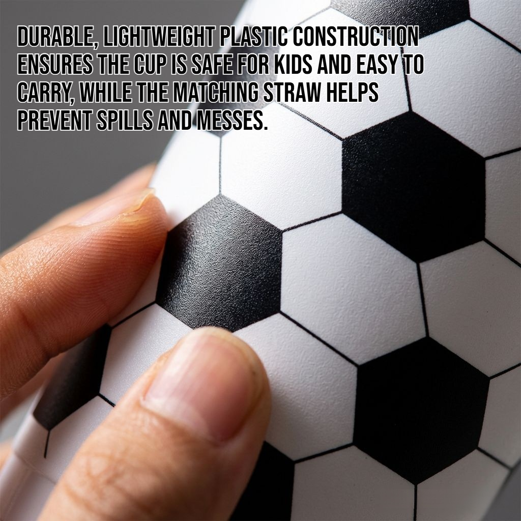 Soccer-print plastic cup with straw