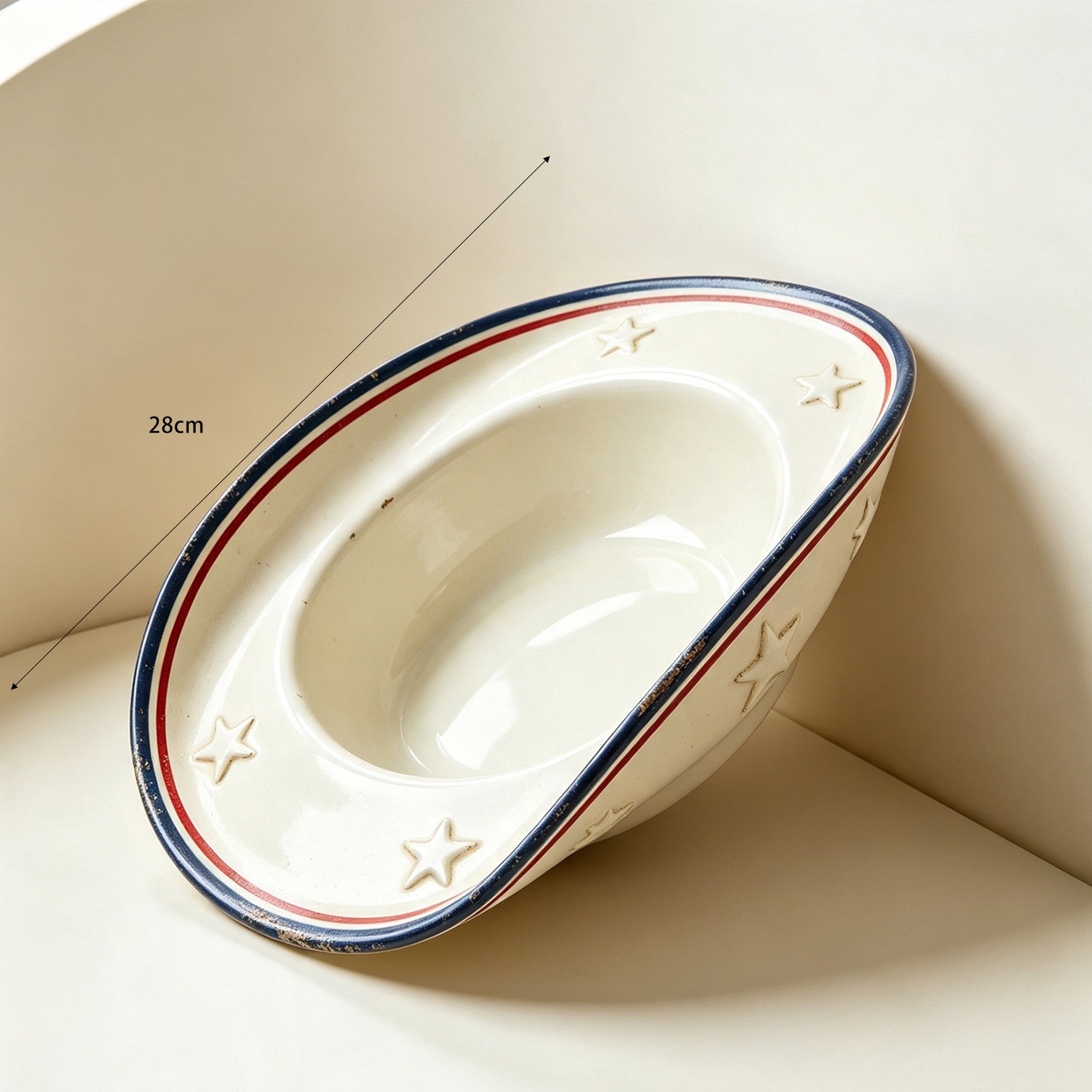 Rustic ceramic storage tray in cowboy hat design