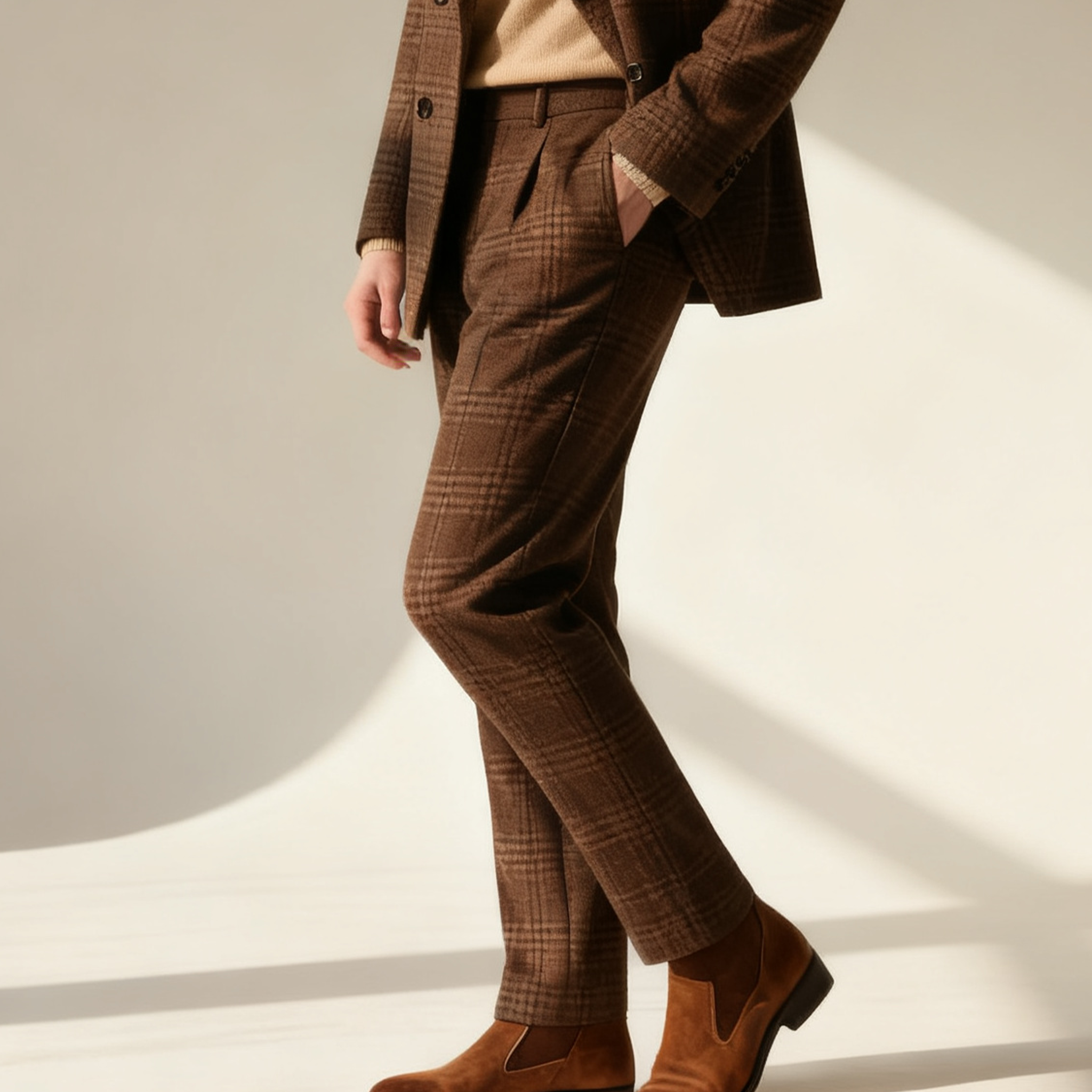 남자 체크무늬 면 정장 팬츠