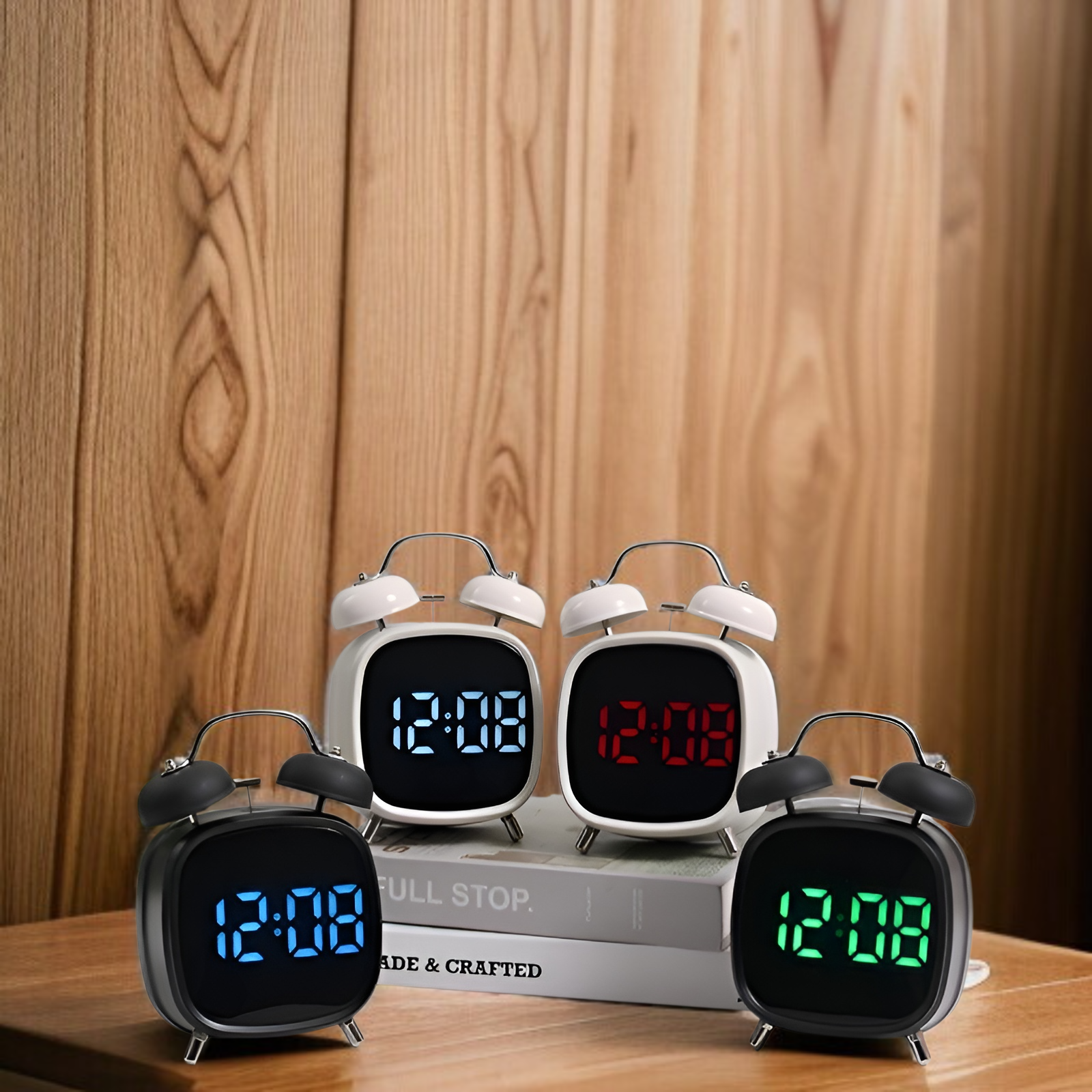 クリエイティブな高音量の金属製の強力なベル時計LED時計、起き上がりにくい多機能時計