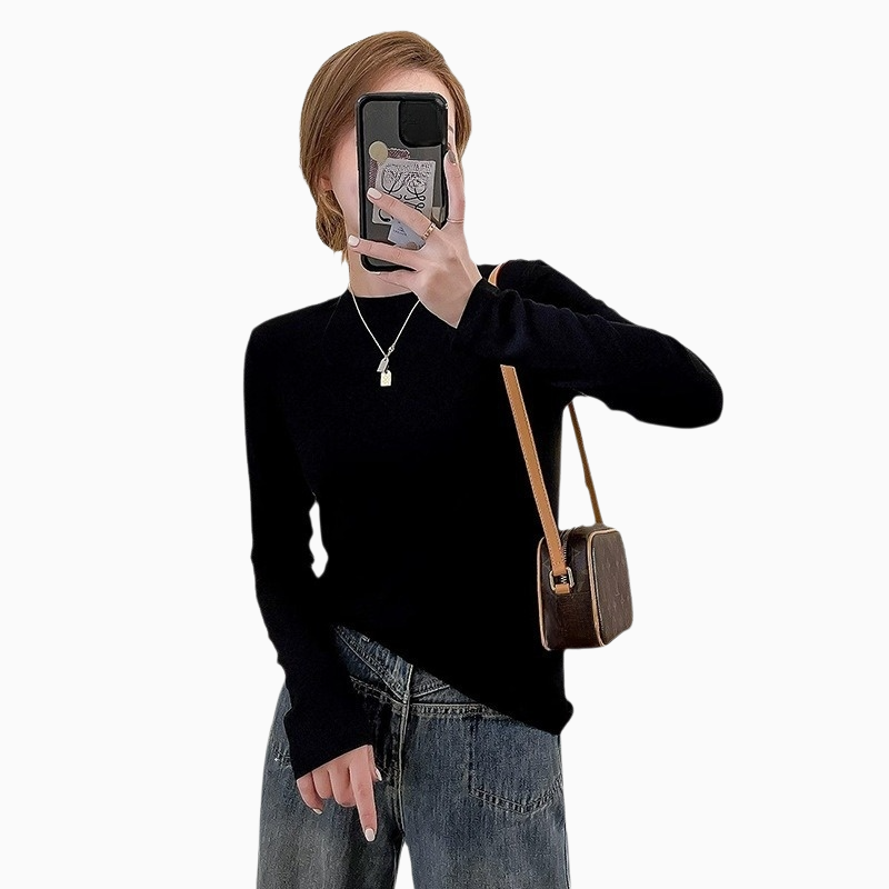 スリムパッケージバックソリッドカラートップス秋と冬の長袖Tシャツボトミングシャツの女性の内側に小さなスタンドアップカラーフィットトップス
