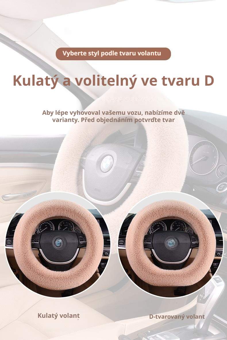 Detail měkkého plyšového materiálu potahu na volant