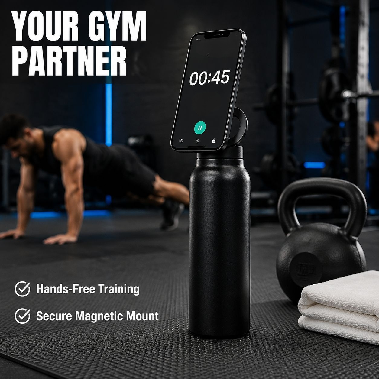 Multifunctional Magnetic Phone Stand Insulated Large Water Bottle