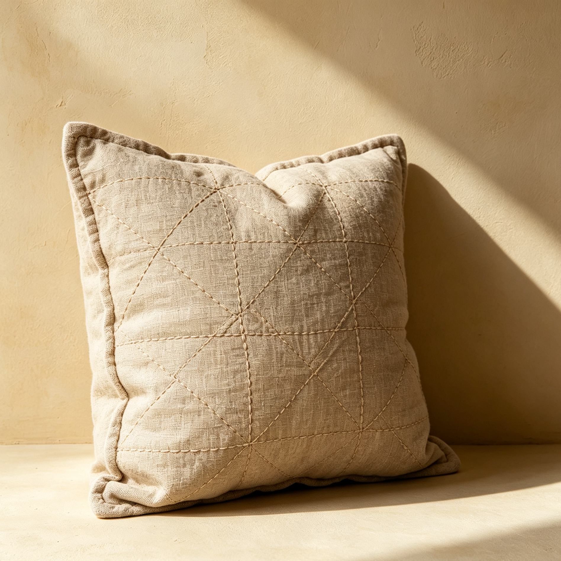 Close up of quilted linen pillow texture