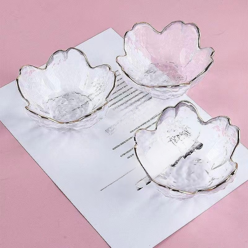Japanese Style Pink Gold Rim Glass Small Plate Seasoning Sauce Plate