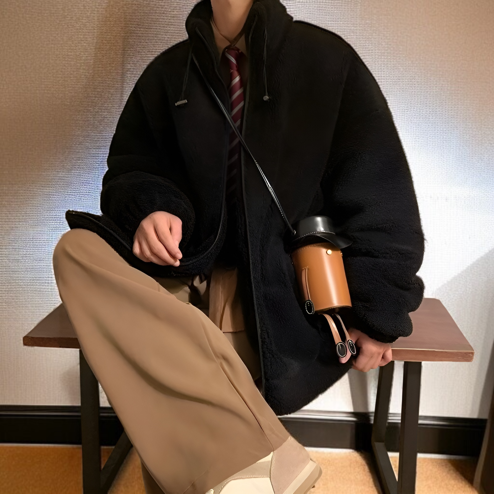 トレンド感溢れる日系立ち襟シープボアコート メンズルーズフィット新作