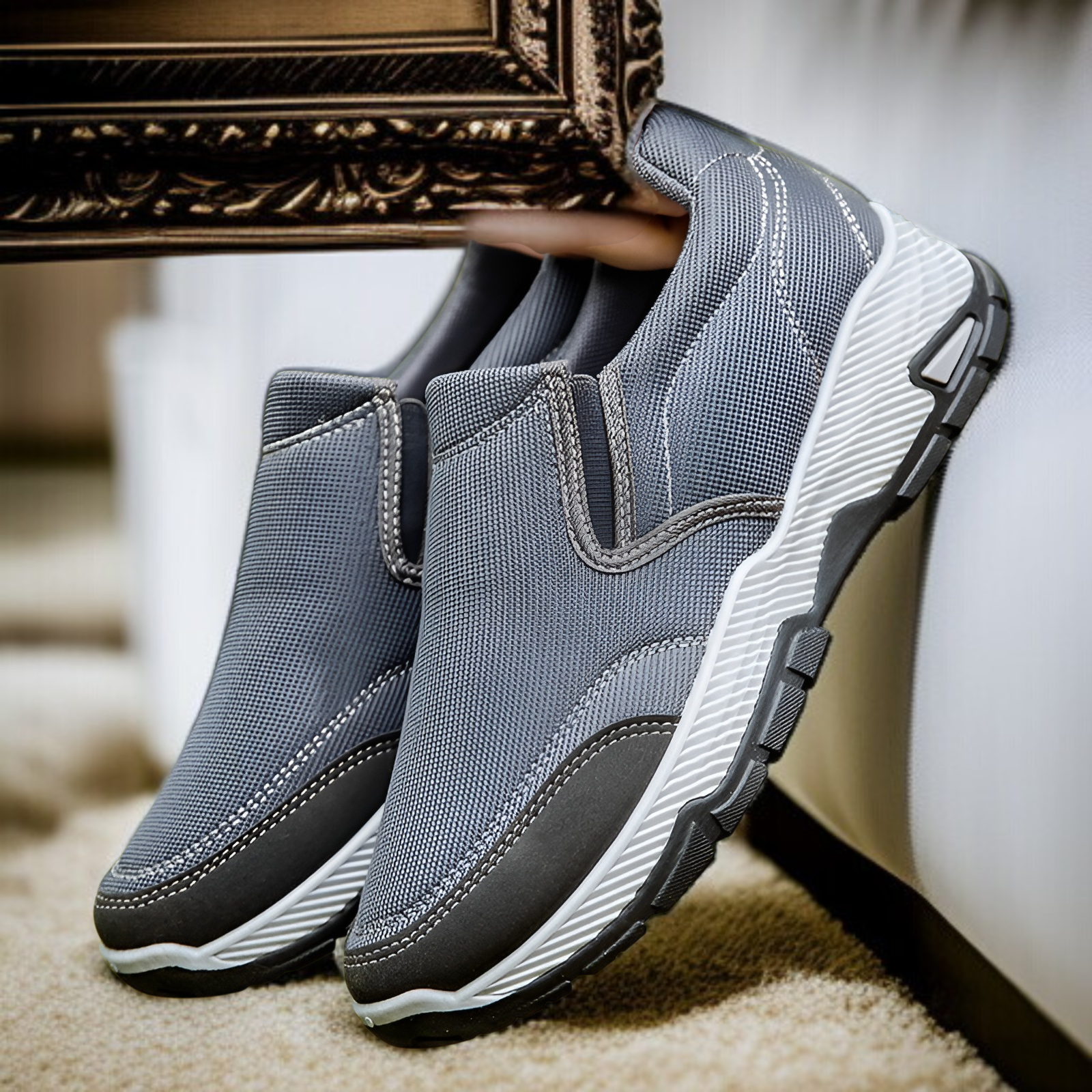 カジュアルシューズメンズ2025春新作カジュアルシューズ中高年アウトドアシューズお父さんシューズラウンドトゥ通気性スポーツシューズワンステップメンズシューズ