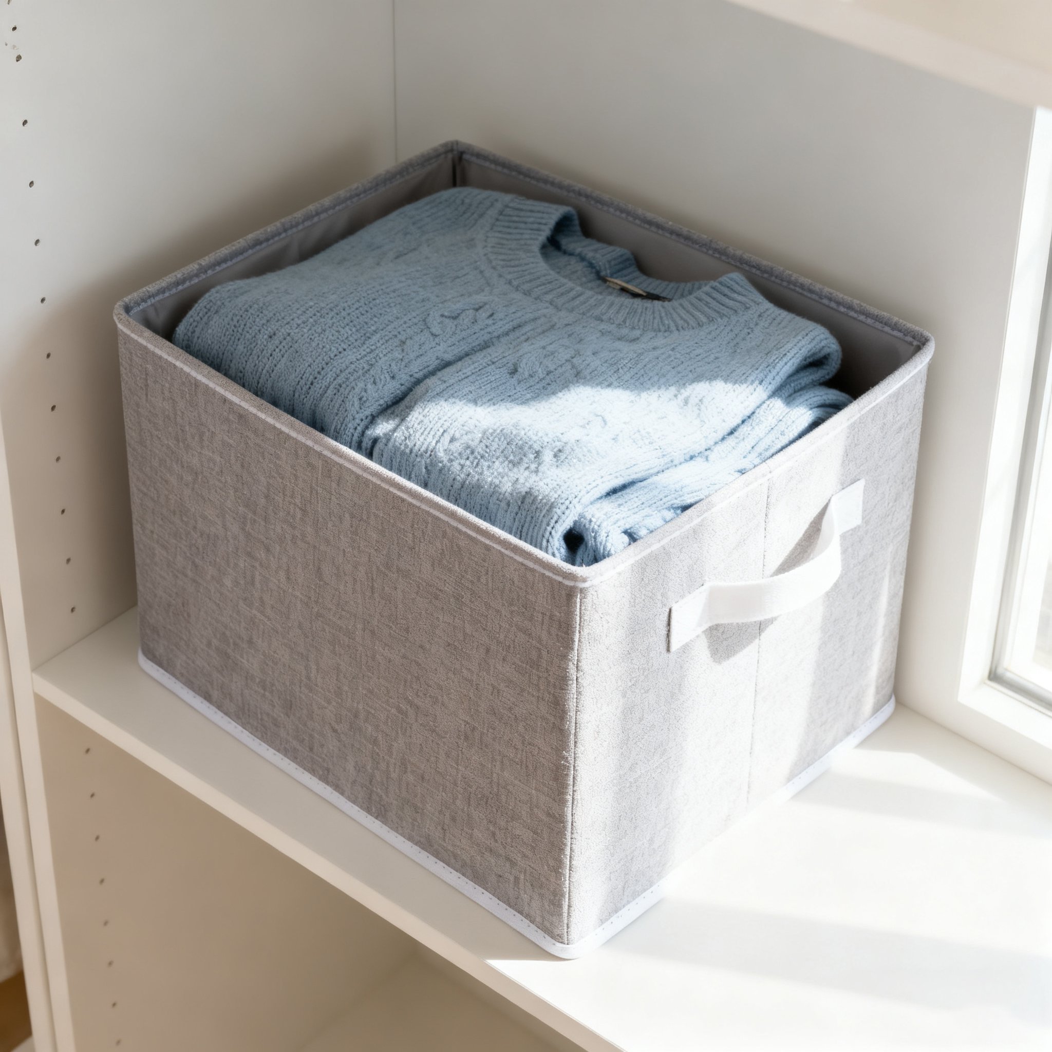 회색 패브릭 수납함 전체 모습