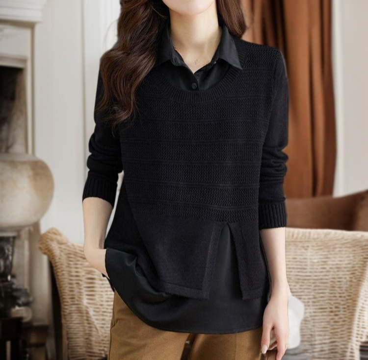 韓版層次感假兩件針織毛衣