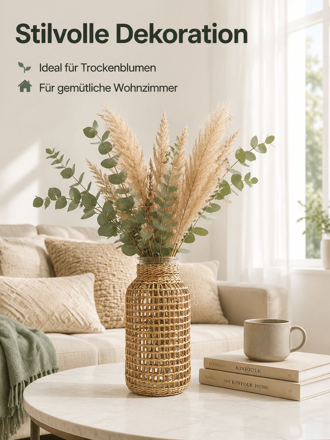 Skandinavische Glasvase mit Strohdetails