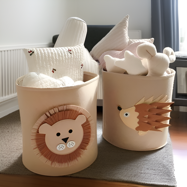 대용량 캐릭터 동물 펠트 수납통 세탁 가능한 빨래 바구니 한국 가정용