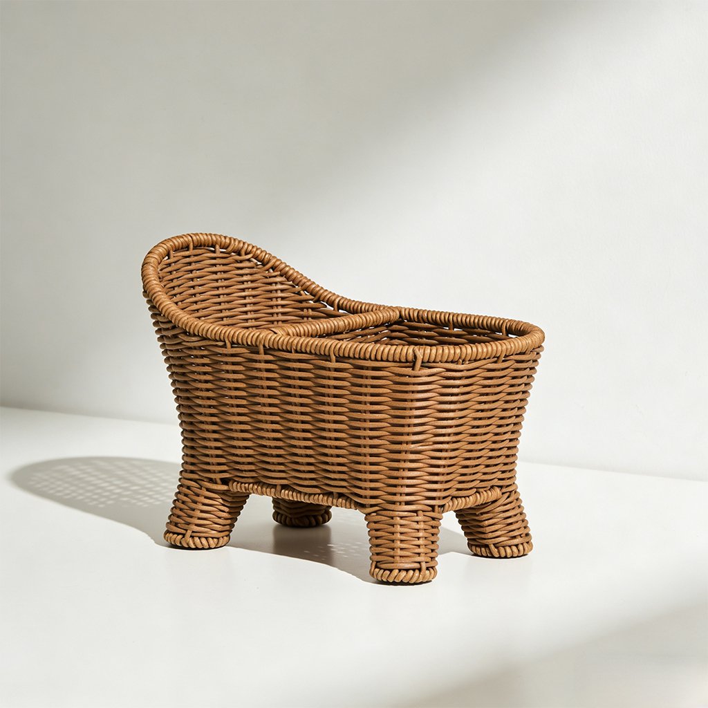 ラタン仕切り付きランドリーバスケット