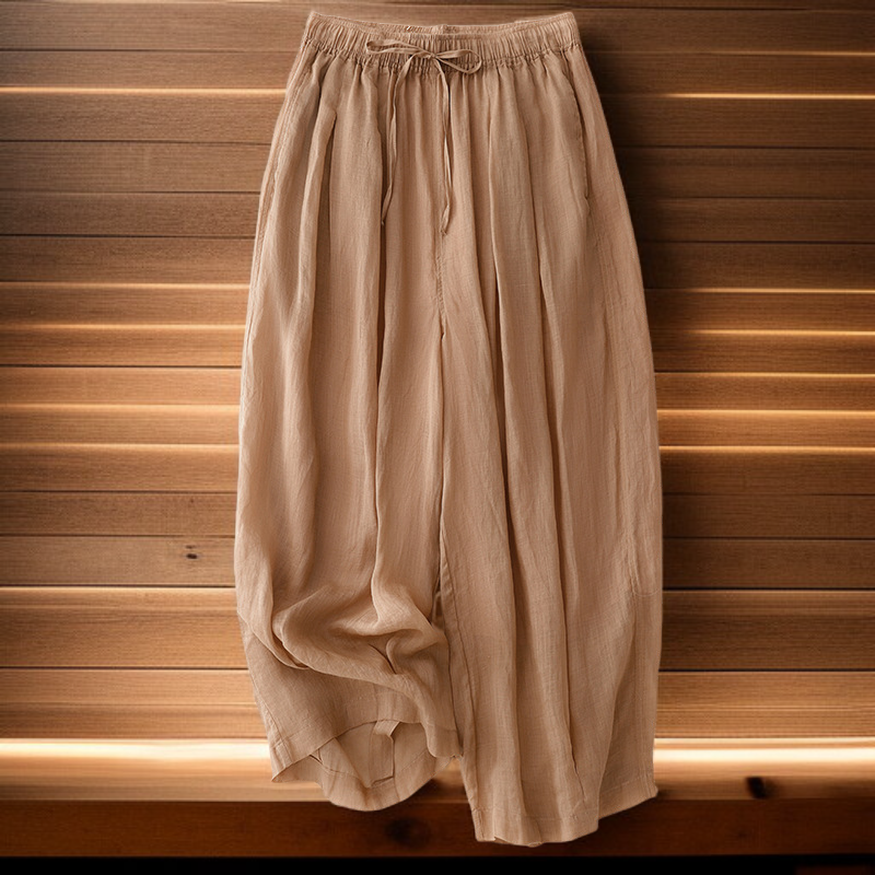 レディース レトロ 無地 コットン リネン ランタンパンツ