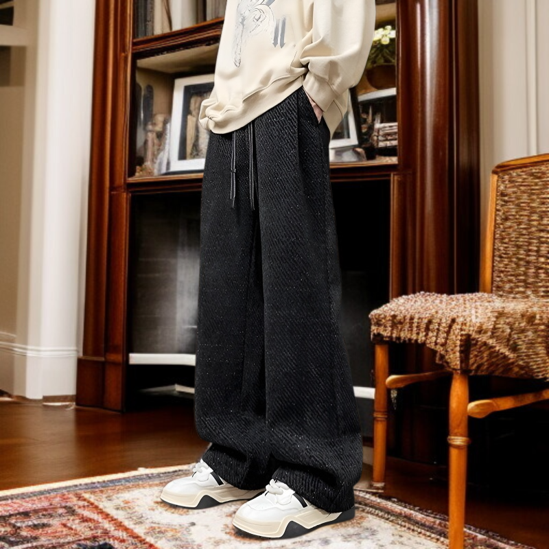 남성 편안한 와이드 슬림핏 사선 스트라이프 캐주얼 팬츠 패션 나른한 와이드 핏의 슬랙스 추동 미각 일자 와이드 팬츠