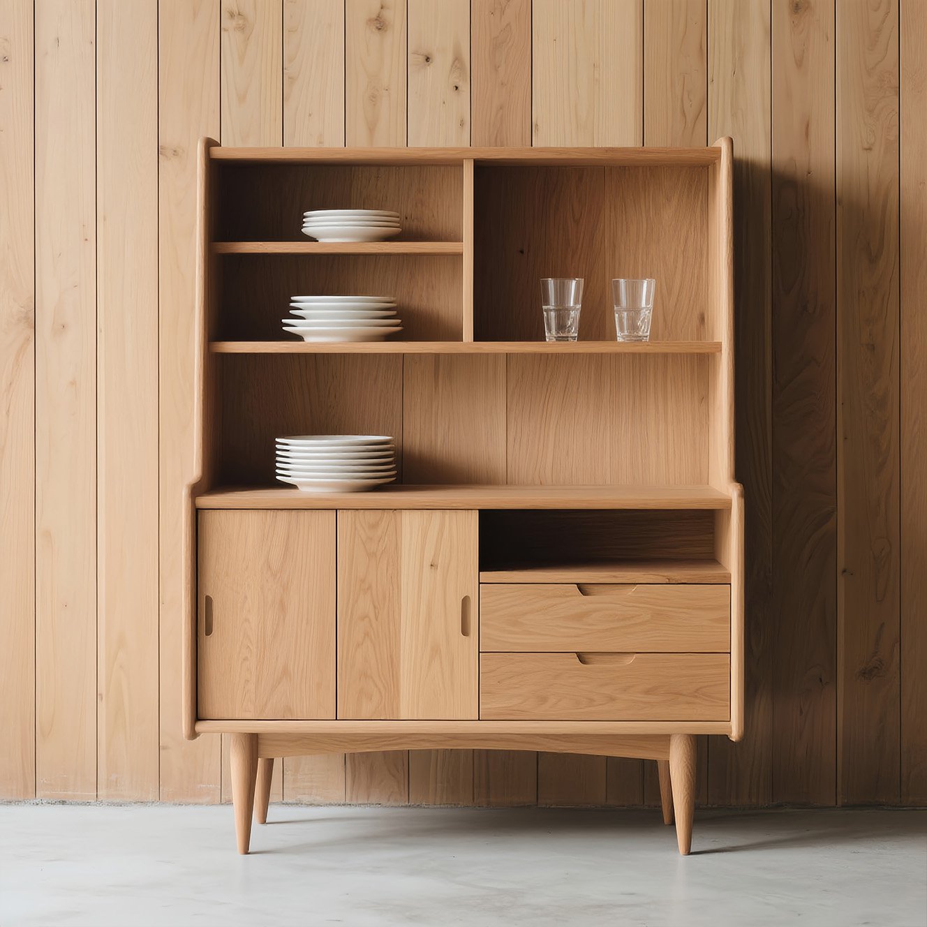 天然木の質感が美しいキャビネットの扉