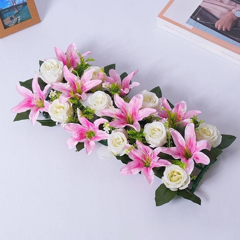 プラスチック製造花バラとユリのセット