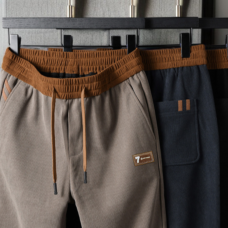 남성 밴딩 허리 스트레이트 팬츠 영하 기모 코듀로이 캐주얼 팬츠 가을 남성 캐주얼 팬츠