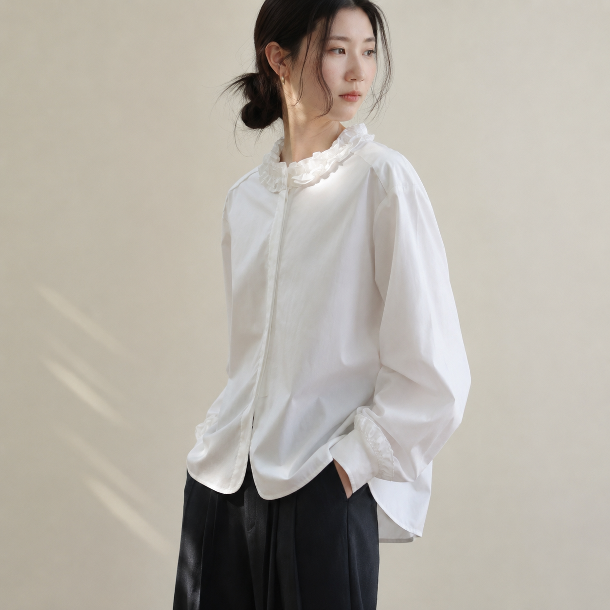 프렌치 프릴 긴팔 셔츠 여성용