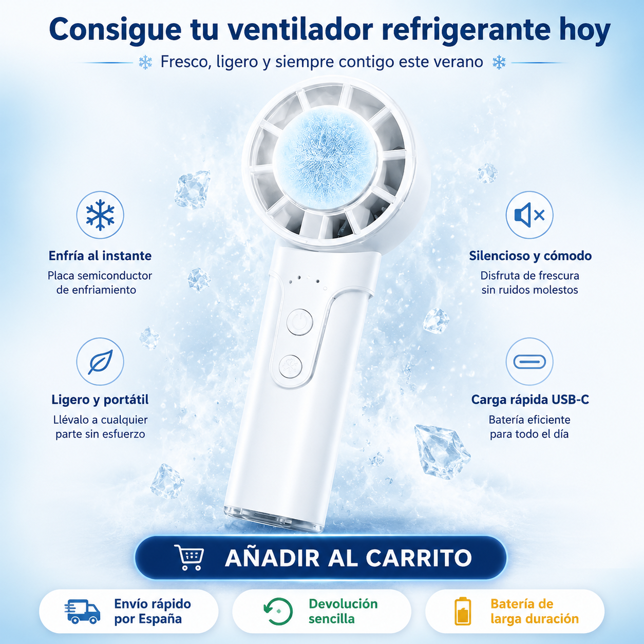 Ventilador de mano transparente con enfriamiento por semiconductores, mini ventilador portátil USB