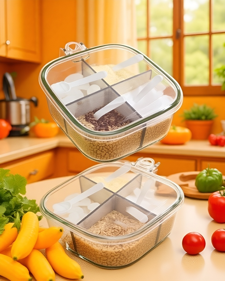 ترتيب التوابل في علبة برباعية الأقسام