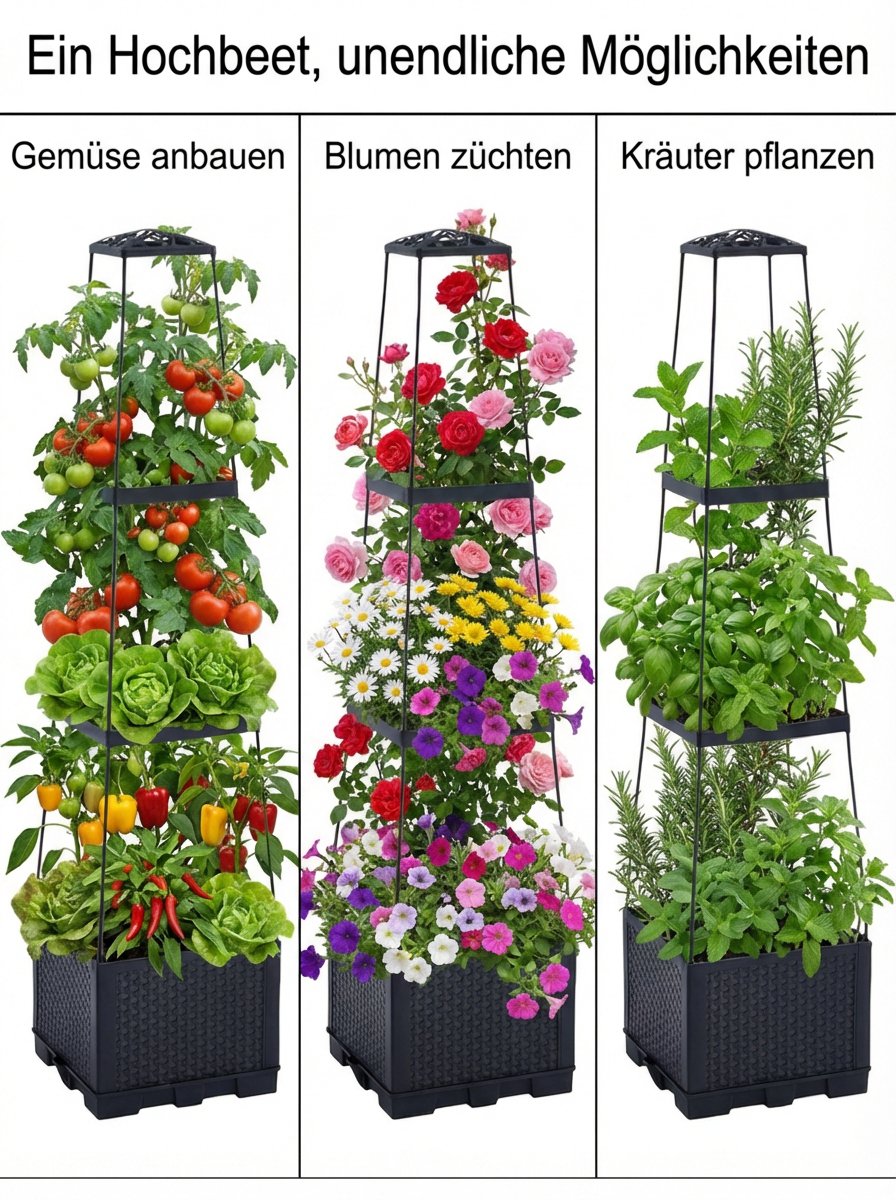Multifunktionaler Pflanzenkasten mit Blumen und Kräutern