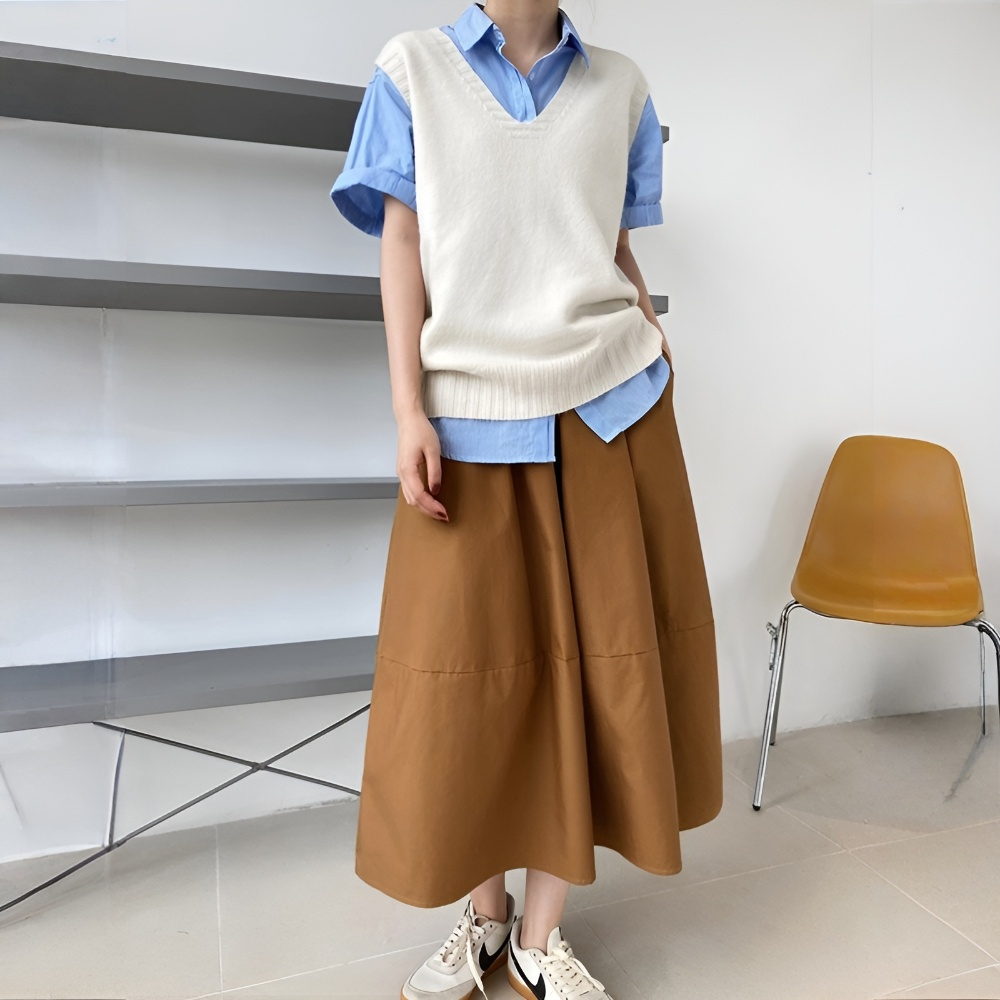 하이웨스트 슬림 A라인 스커트 볼륨 스커트 우산치마 왕스커트 스커트 반신 볼륨 스커트